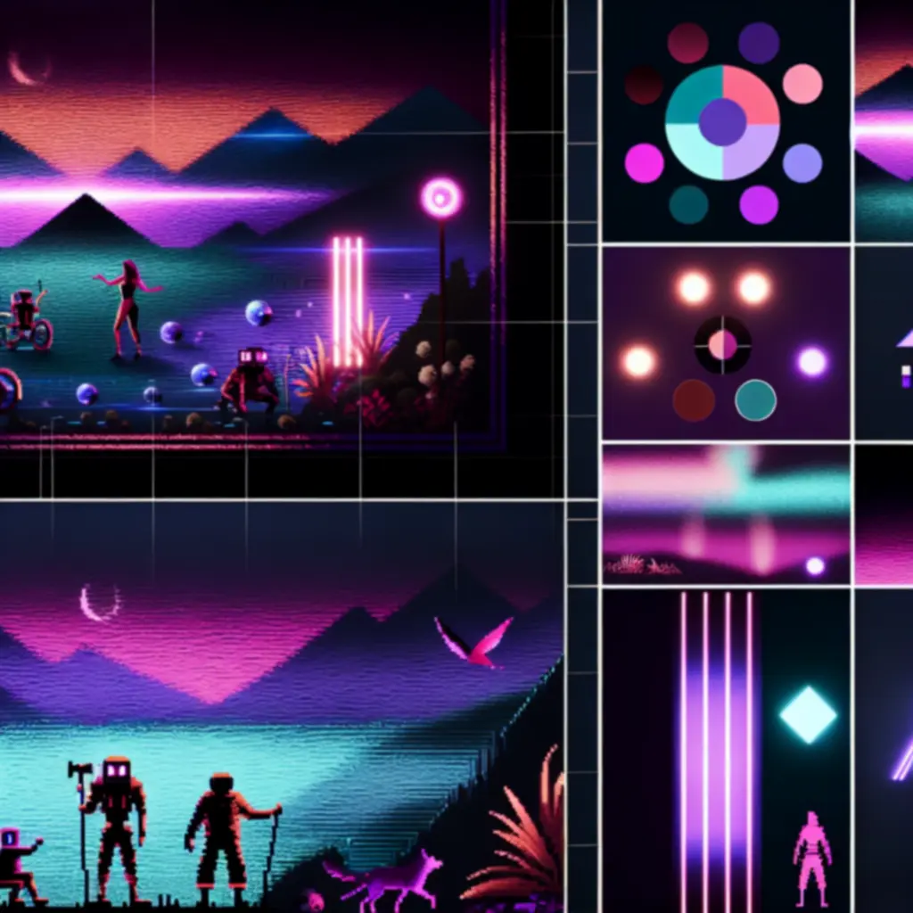 Zestaw promocyjnych grafik i tapet w stylu Hyper Light Drifter