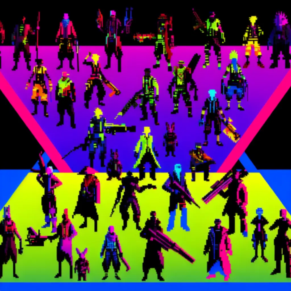 Zestawienie frakcji i postaci sojuszniczych w neonowej palecie barw