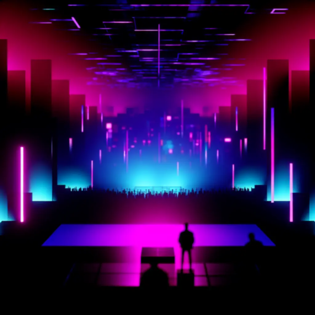 Atmosferyczna scena z Hyper Light Drifter w neonowej palecie barw