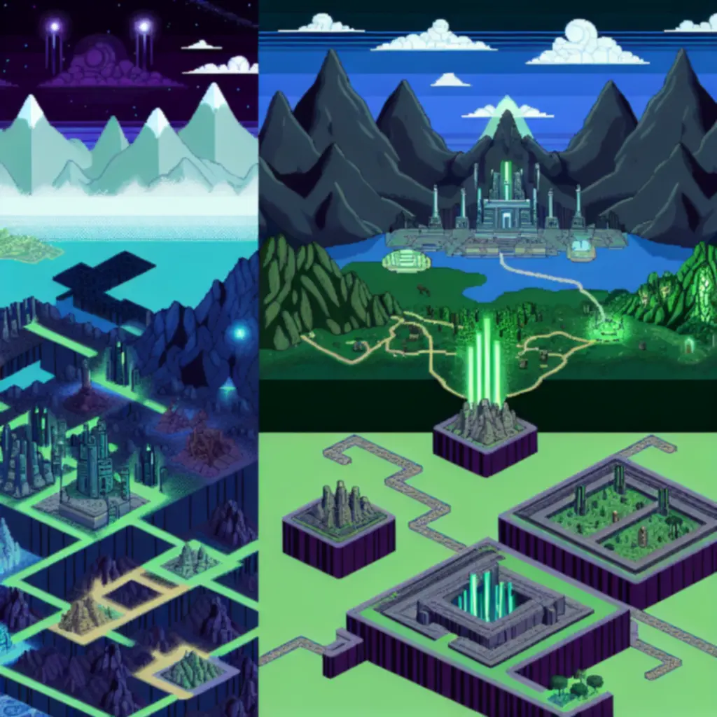 Mapa regionów i ruiny w świecie Hyper Light Drifter